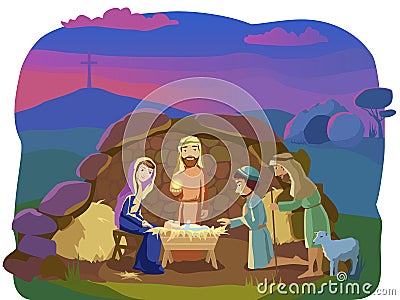 Christmas nativity scene Vector Illustration