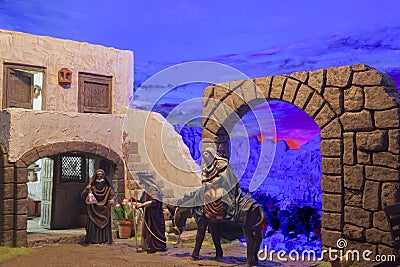 Christmas Nativity scene. Mary and Joseph's search for a place t Editorial Stock Photo