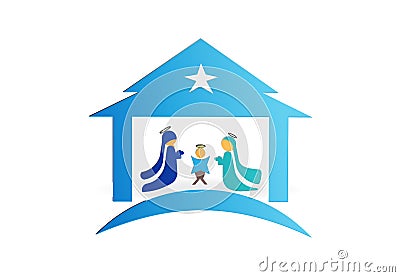 Christmas Nativity Scene Sacred Family Vector Illustration