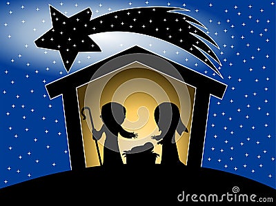 Christmas Nativity Scene Silhouette Vector Illustration