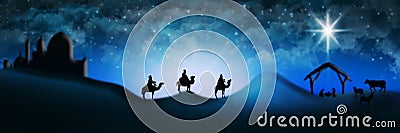 Christmas Nativity Scene Of Three Wise Men Magi Going To Meet Ba Stock Photo