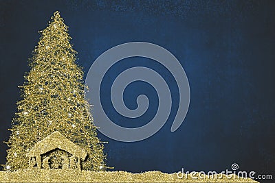 Christmas Nativity Scene and tree, religious greetings cards Stock Photo