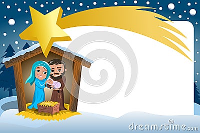 Christmas Nativity Scene Winter Snowy Frame Comete Vector Illustration