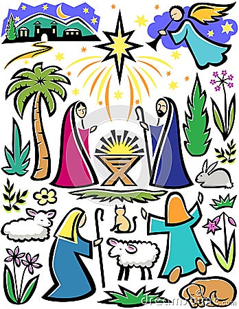 Christmas Nativity Set Cartoon Illustration