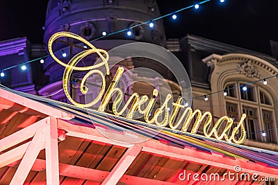 Christmas Neon Sign Light Stock Photo