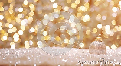 Christmas and new year abstract banner on blurred golden bokeh background.Macro.AI Generative Stock Photo