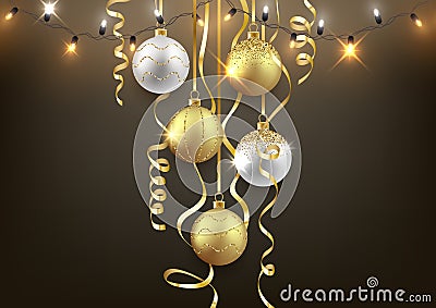 Christmas and New Year background design, decorative balls Vector Illustration