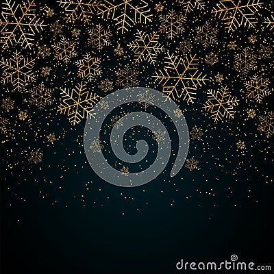 Christmas New Year background with gold snowflakes and glitter Blue festive winter background Christmas and New Year pattern Vector Illustration