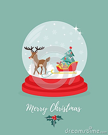 Christmas, New Year background with snowball and deer. Vector Illustration