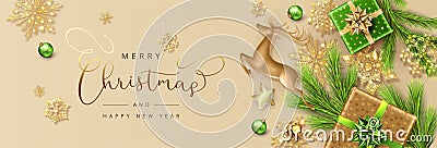 Christmas and New Year banner Vector Illustration