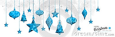 Christmas and New Year blue bauble ornament banner Vector Illustration