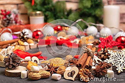 Christmas and new year celebration table decoration background Stock Photo