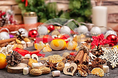 Christmas and new year celebration table decoration background Stock Photo