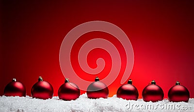 Christmas new year composition balls with snow line red backgro Stock Photo