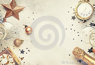 Christmas or New Year composition, frame, pink background with g Stock Photo