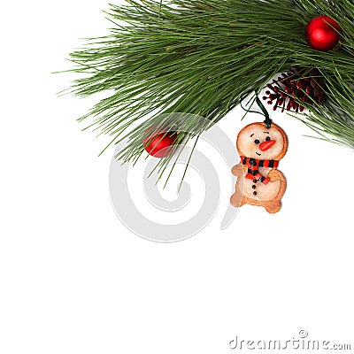 Christmas and New Year composition with holiday decorations. Pine cones, handmade New Year`s toys, white background Stock Photo