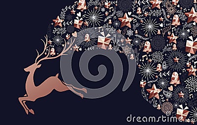 Christmas and New Year copper deer decoration card Vector Illustration