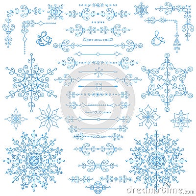 Christmas,New year decor set.Winter borders,elements Vector Illustration