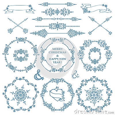 Christmas, New year decor set. Winter frames wreath Vector Illustration