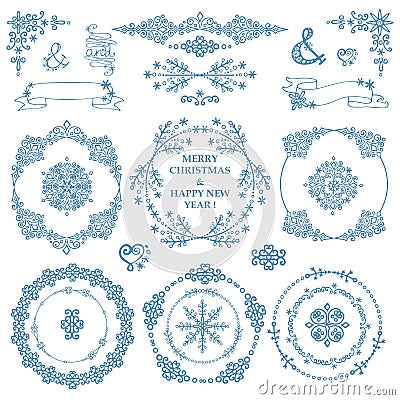 Christmas,New year decor set.Winter.Wreath frames Vector Illustration