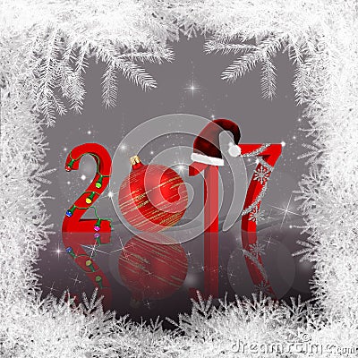 Christmas New Year 2017 Decorated Cartoon Illustration