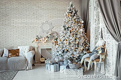 Christmas and New Year decorated interior room Stock Photo