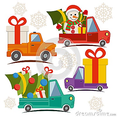 Christmas and New Year delivery vans Vector Illustration