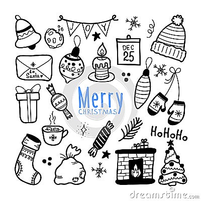 Christmas and New Year elements. Hand drawn doodle style. Vector Illustration