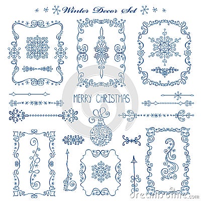 Christmas,New year frames,borders.Decor set Vector Illustration