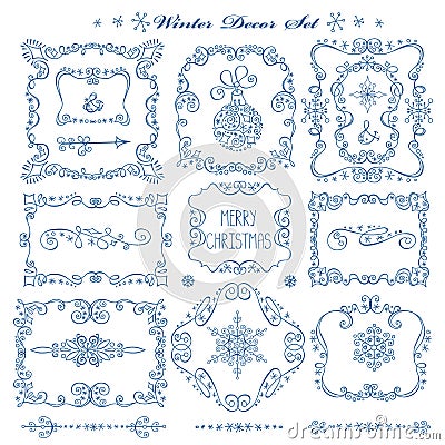 Christmas,New year frames,borders decor set Vector Illustration