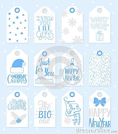 Set of New Year gitf tags Vector Illustration