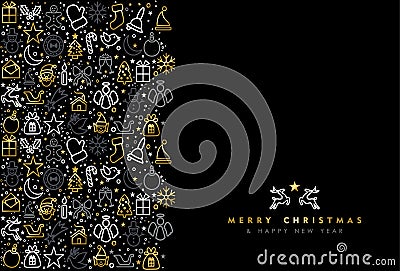 Christmas and new year gold icon greeting card Vector Illustration