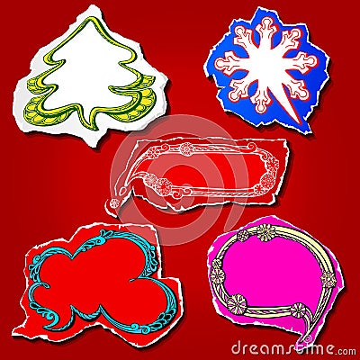 Christmas and New Year graphic speech bubbles and stickers design Stock Photo