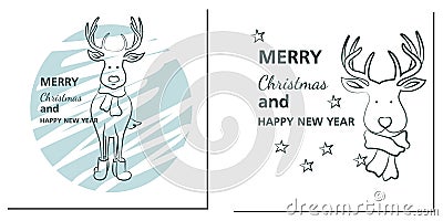 Christmas and New Year greetings cards with deer Vector Illustration