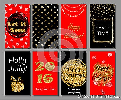 Christmas and New Year handdrawn cards collection. Xmas party invitation. Vector Illustration