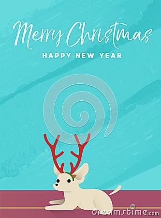 Christmas and new year holiday Chihuahua dog card Vector Illustration