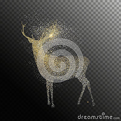 Christmas holiday gold glitter deer transparent background Vector Illustration