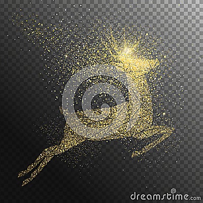 Christmas holiday gold glitter jumping deer transparent background Vector Illustration