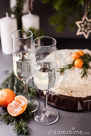 Christmas And New Year Holiday Table Setting. Celebration. Place setting for Xmas Dinner Stock Photo