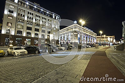 Christmas New Year holidays decoration in Moscow at night, Russia Editorial Stock Photo