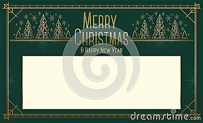 Christmas and New Year landscape greeting card design in art deco style with stylized trees. Vector Illustration