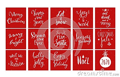 Christmas and New Year Lettering and Calligraphy phrases set. Vector handwritten Lettering Vector Illustration
