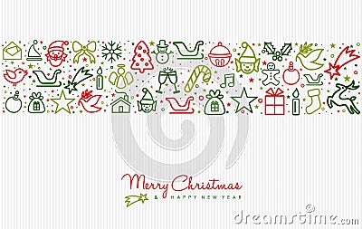 Christmas and new year line art icon greeting card Vector Illustration