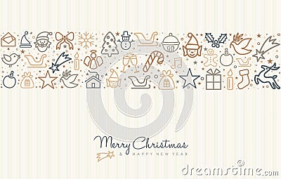 Christmas and new year line art icon greeting card Vector Illustration