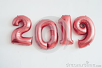 Christmas New Year 2019 numbers balloons. Celebration, holiday. Stock Photo