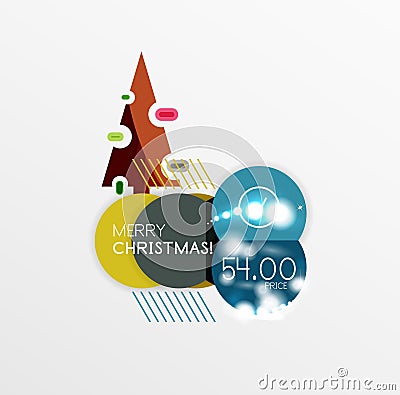 Christmas or New Year promo labels and stickers Vector Illustration