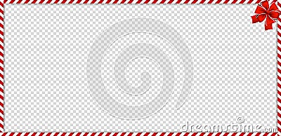 Christmas, new year rectangle candy cane frame withfestive bow on transparent background Vector Illustration