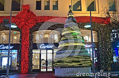 Christmas and New Year`s decorations in Moscow. Editorial Stock Photo