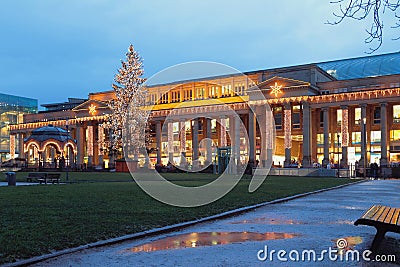 Christmas and New Year`s European city. Stuttgart, Baden-Wurttemberg, Germany Editorial Stock Photo