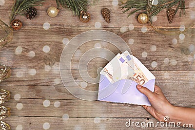 Christmas and New Year`s monetary gift Stock Photo